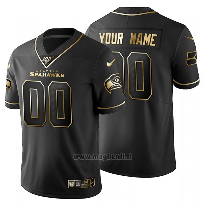 Maglia NFL Limited Seattle Seahawks Personalizzate Golden Edition Nero